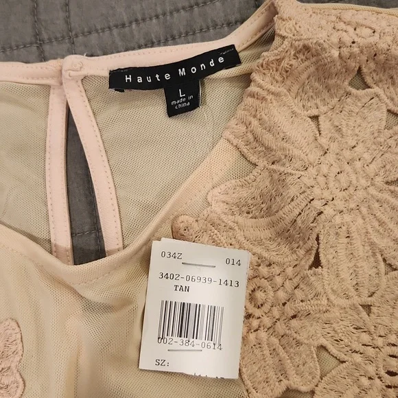 Haute Monde Sheer Beige Lace Bodysuit Size L, New With Tags! - Picture 3 of 9